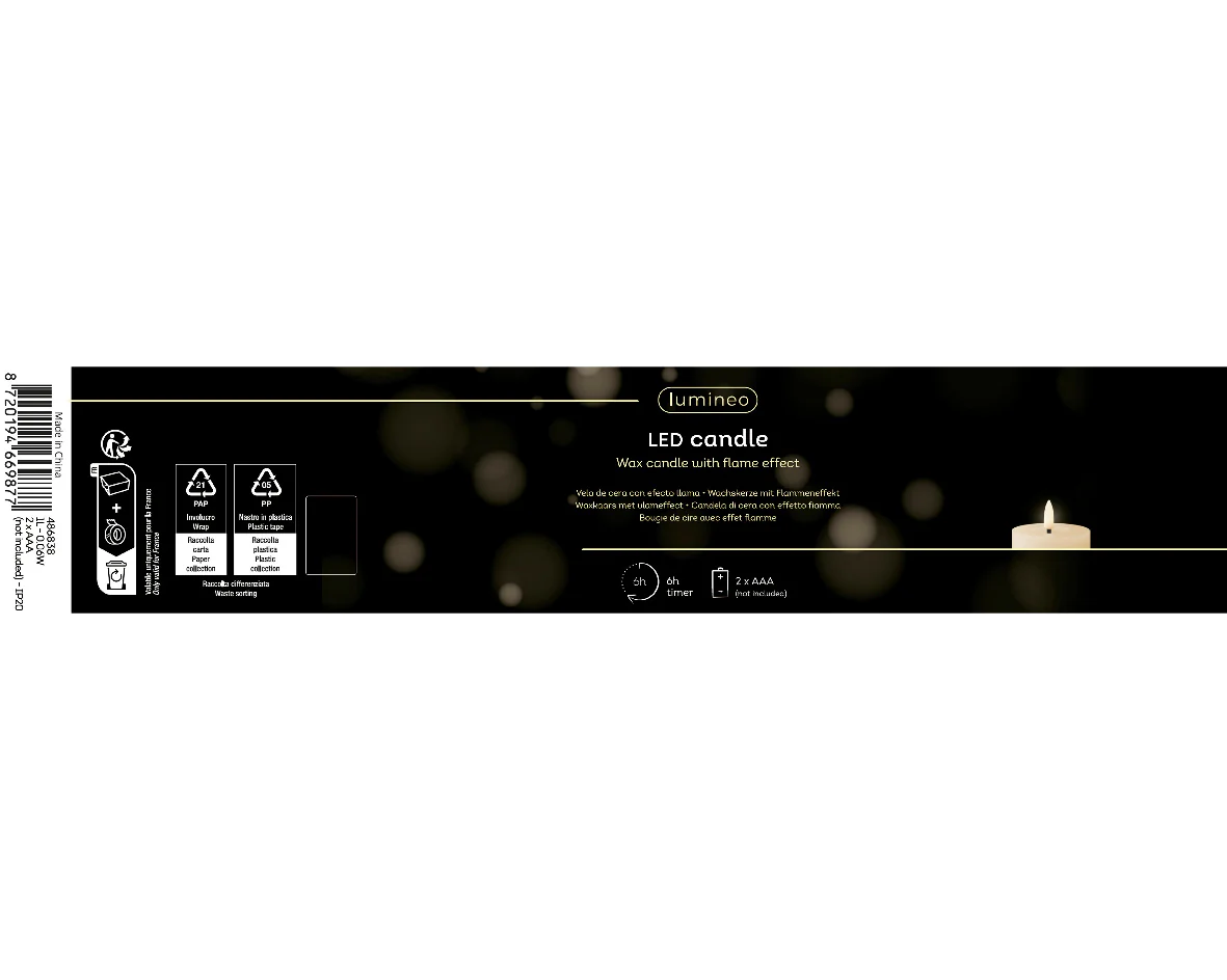Cream Battery Operated Warm White LED Indoor Textured Candle - 7.5x15cm - Image 3