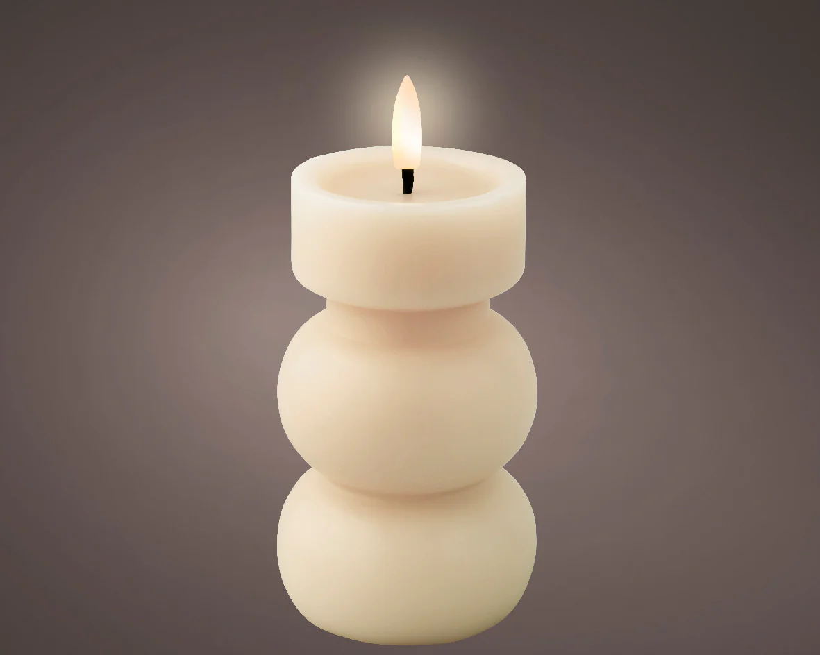 Cream Battery Operated Warm White LED Indoor Vase Candle - 7x15cm