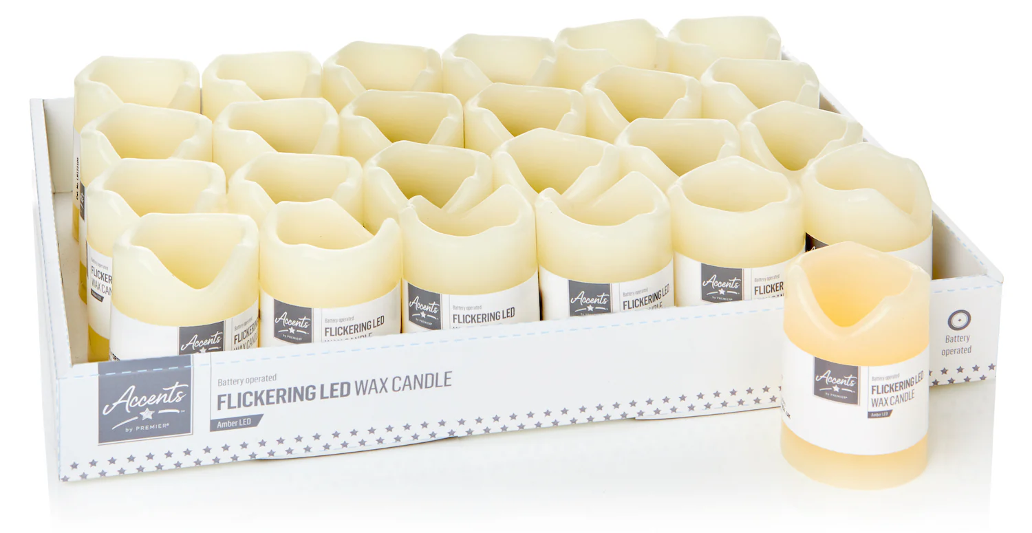 Battery Operated Cream Flicker Wax Candle with Amber LED - Image 2