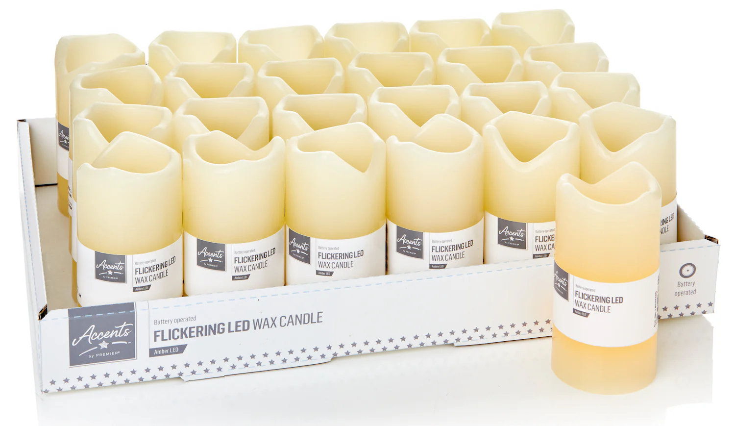 Battery Operated Cream Flicker Wax Candle with Amber LED - Image 3