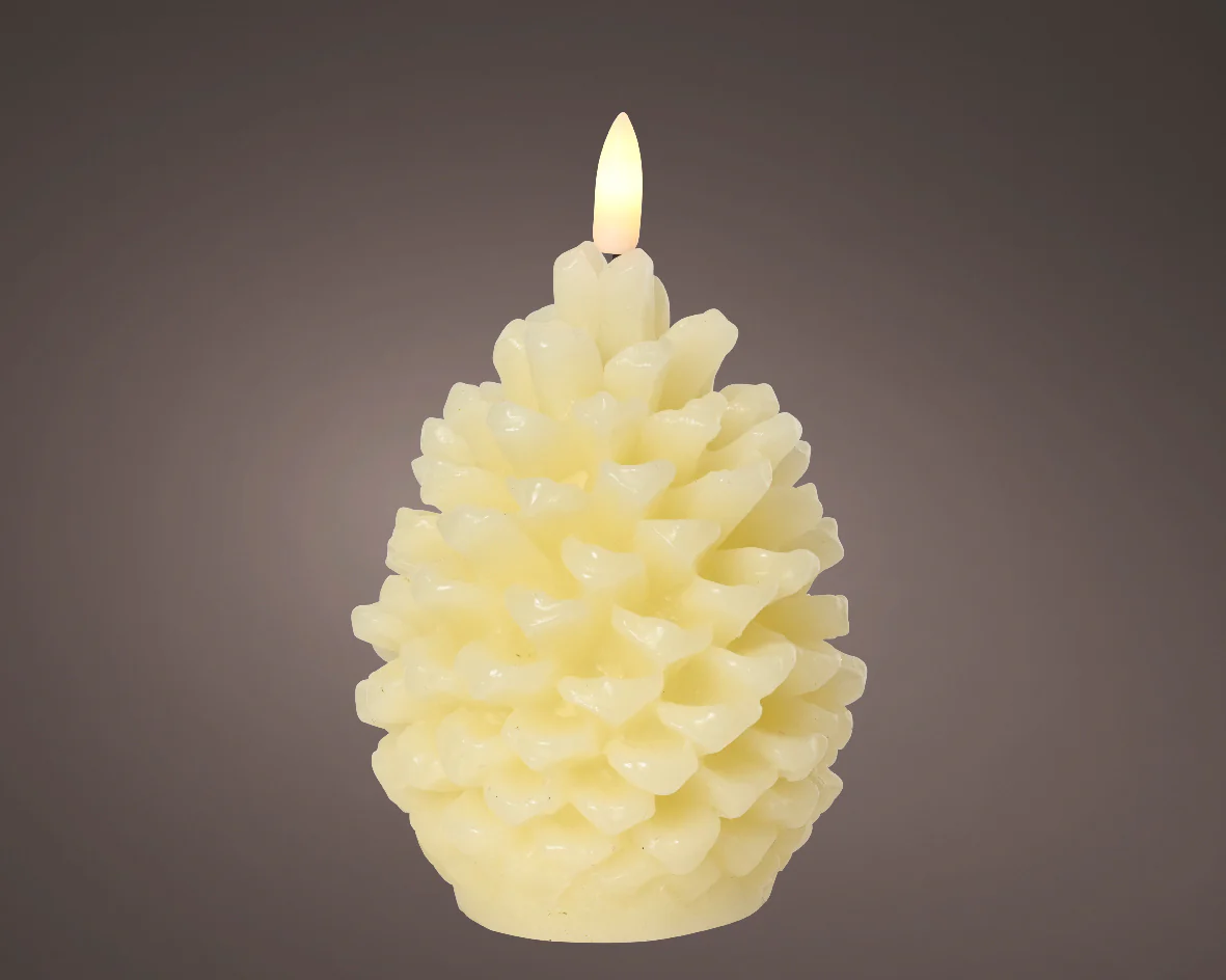 Cream Pine Cone Shaped LED Candle with Warm White Flame