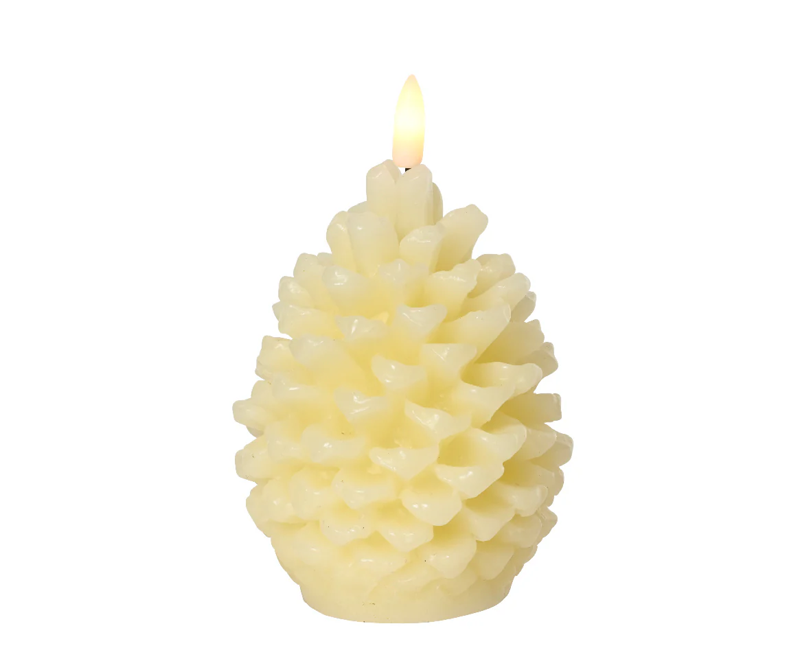 Cream Pine Cone Shaped LED Candle with Warm White Flame - Image 2