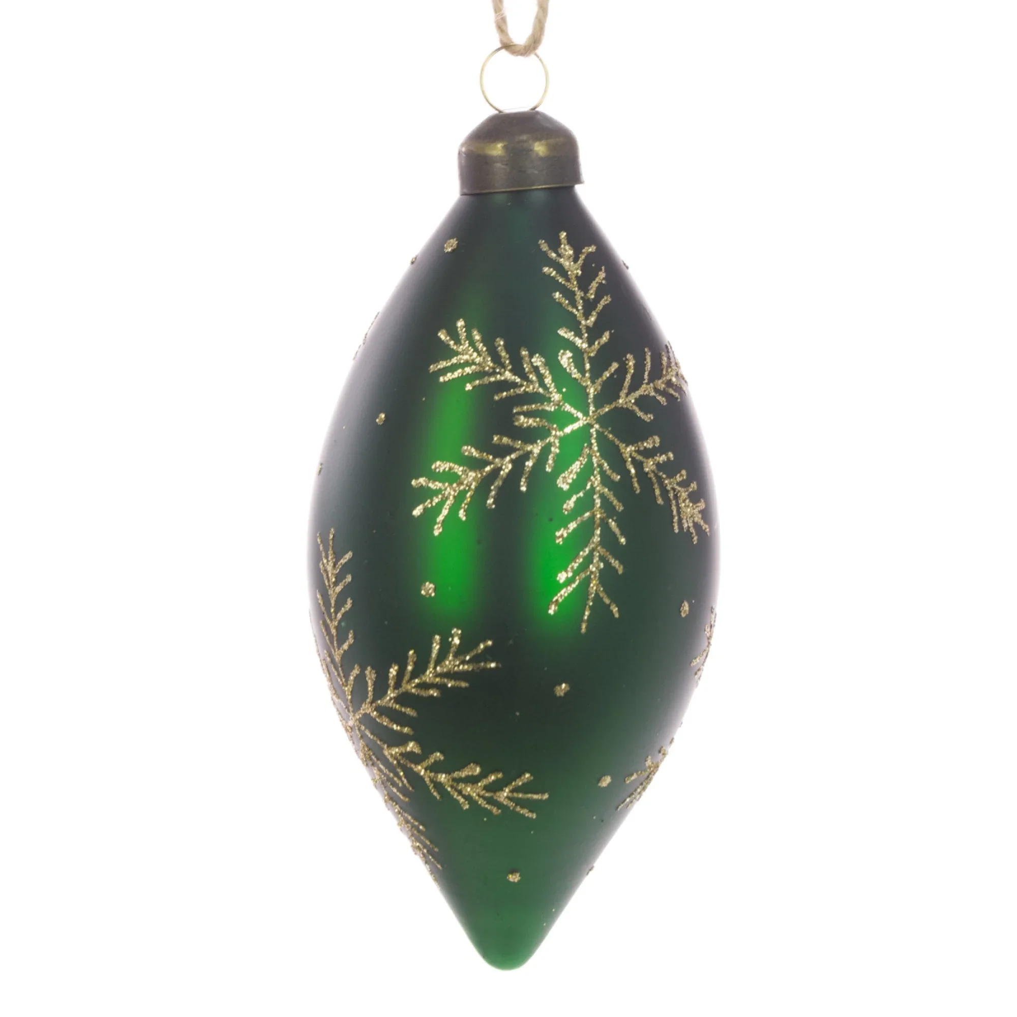 Dark Green Glass Myla Glitter Snowflake Finial Shaped Christmas Tree Bauble