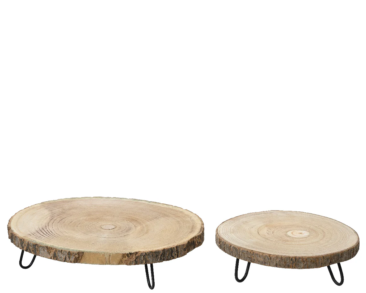 Deco Plate Wooden Paulownia with Iron Feet - Set of 2