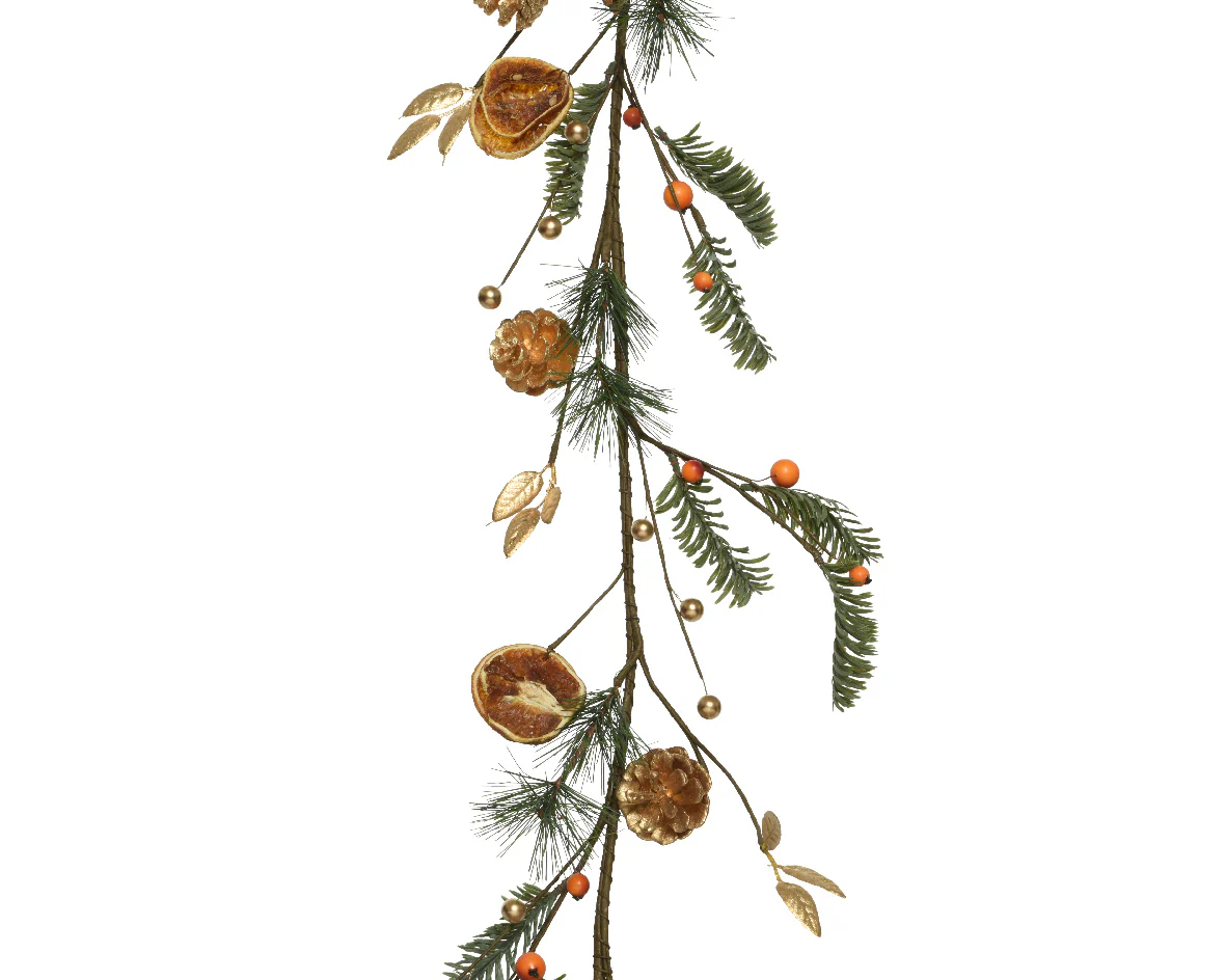 Decorated Christmas Garland with Orange Segments, Cinnamon, Berries & Pinecones Garland 140cm