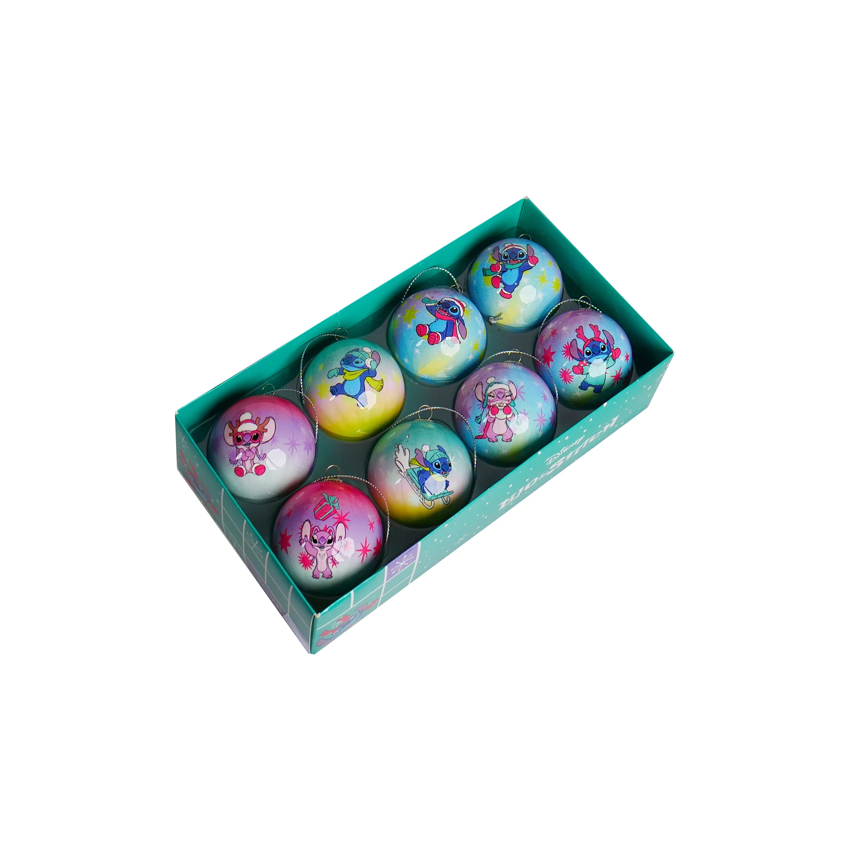 Disney's Stitch & Angel Christmas Baubles - Box of 8 60mm