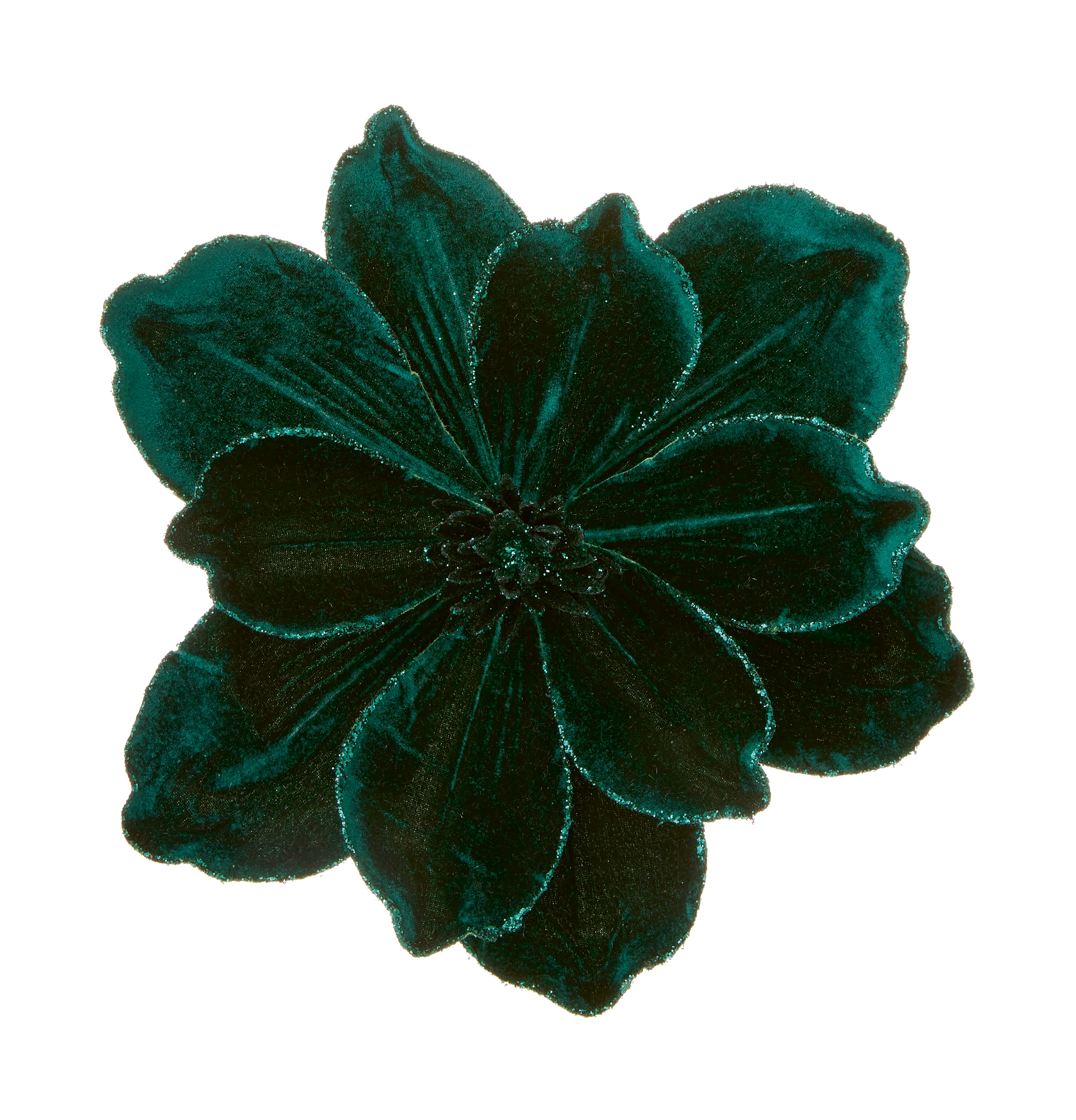 Emerald Green Velour Magnolia Artificial Flower with Clip 24cm