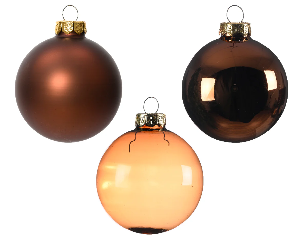 Espresso Brown Mix Assorted 7cm Glass Christmas Baubles - Box of 21 - Image 2