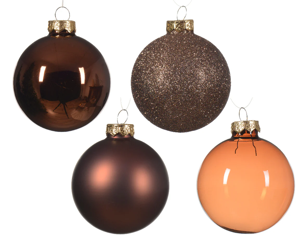 Espresso Brown Mix Assorted 7cm Glass Christmas Baubles - Box of 42 - Image 2