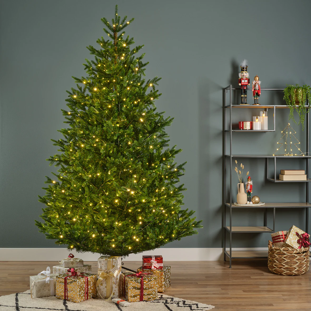 Everlands 7ft Nordmann Fir Pre-Lit with 900 Warm White Micro LEDs Artificial Christmas Tree
