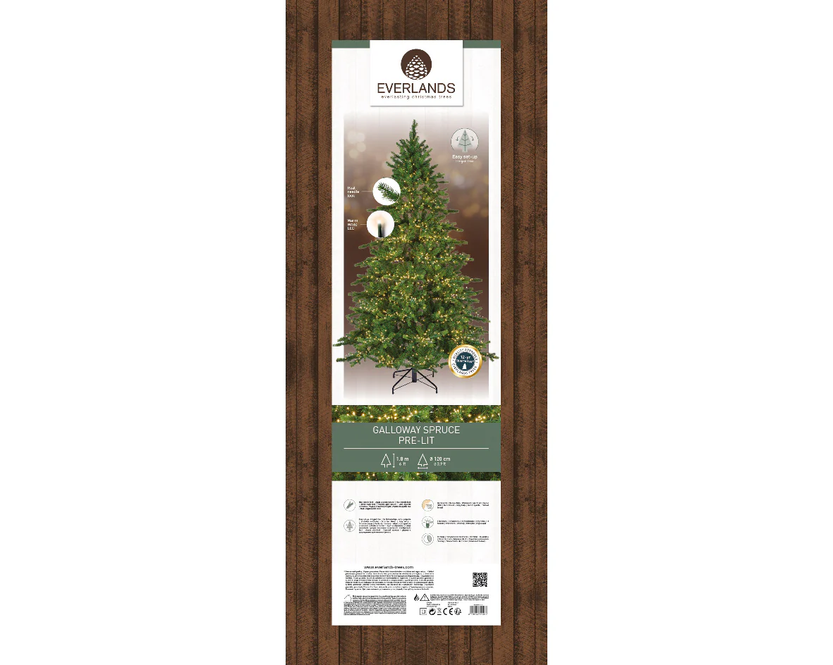 Everlands Galloway Spruce 180cm 6ft Pre-Lit Cluster Light Artificial Christmas Tree with 3000 LEDs - Image 2