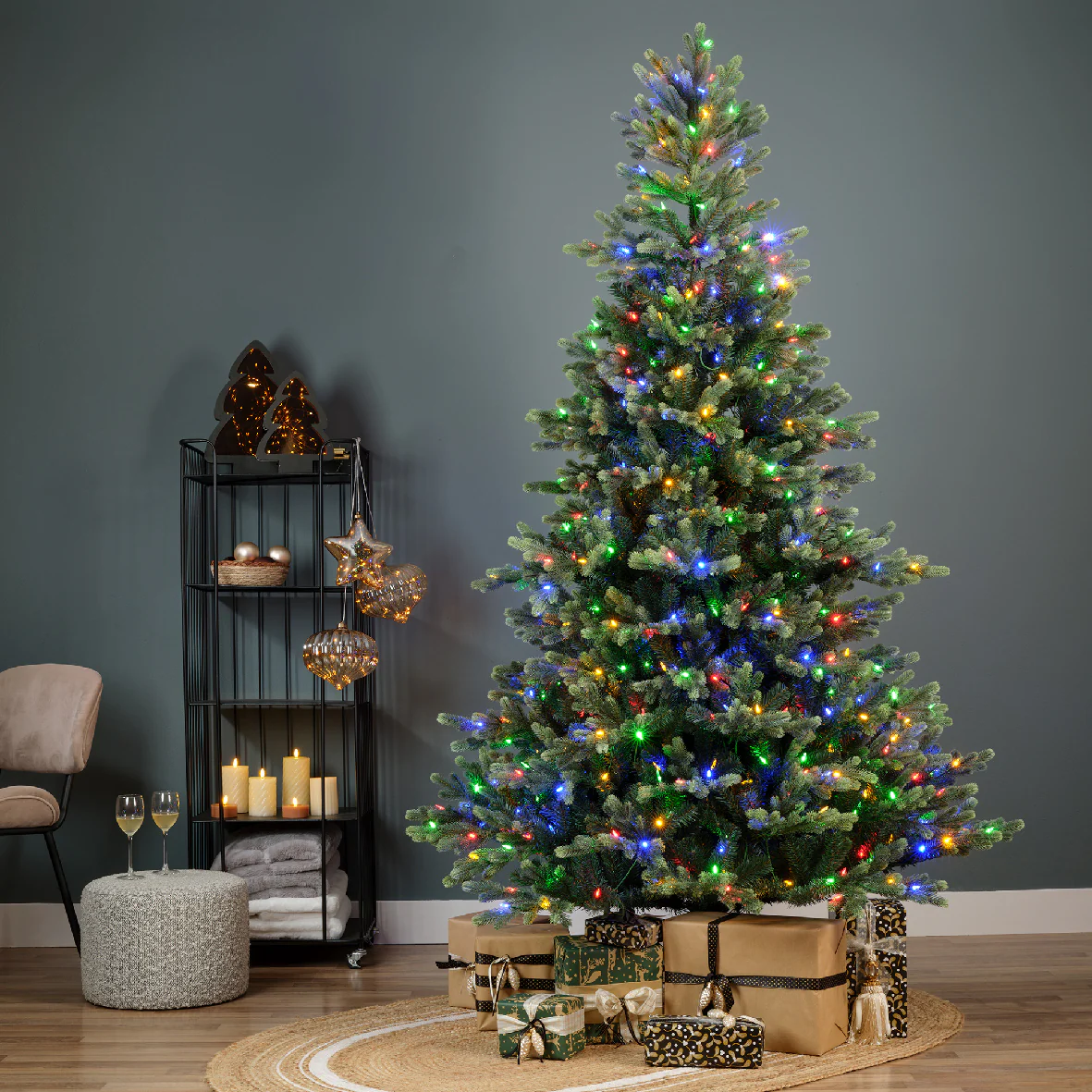 Everlands Geneva Fir Pre-Lit LED Artificial Tree with Warm White & Multi-Coloured Lights - Colour Switcher