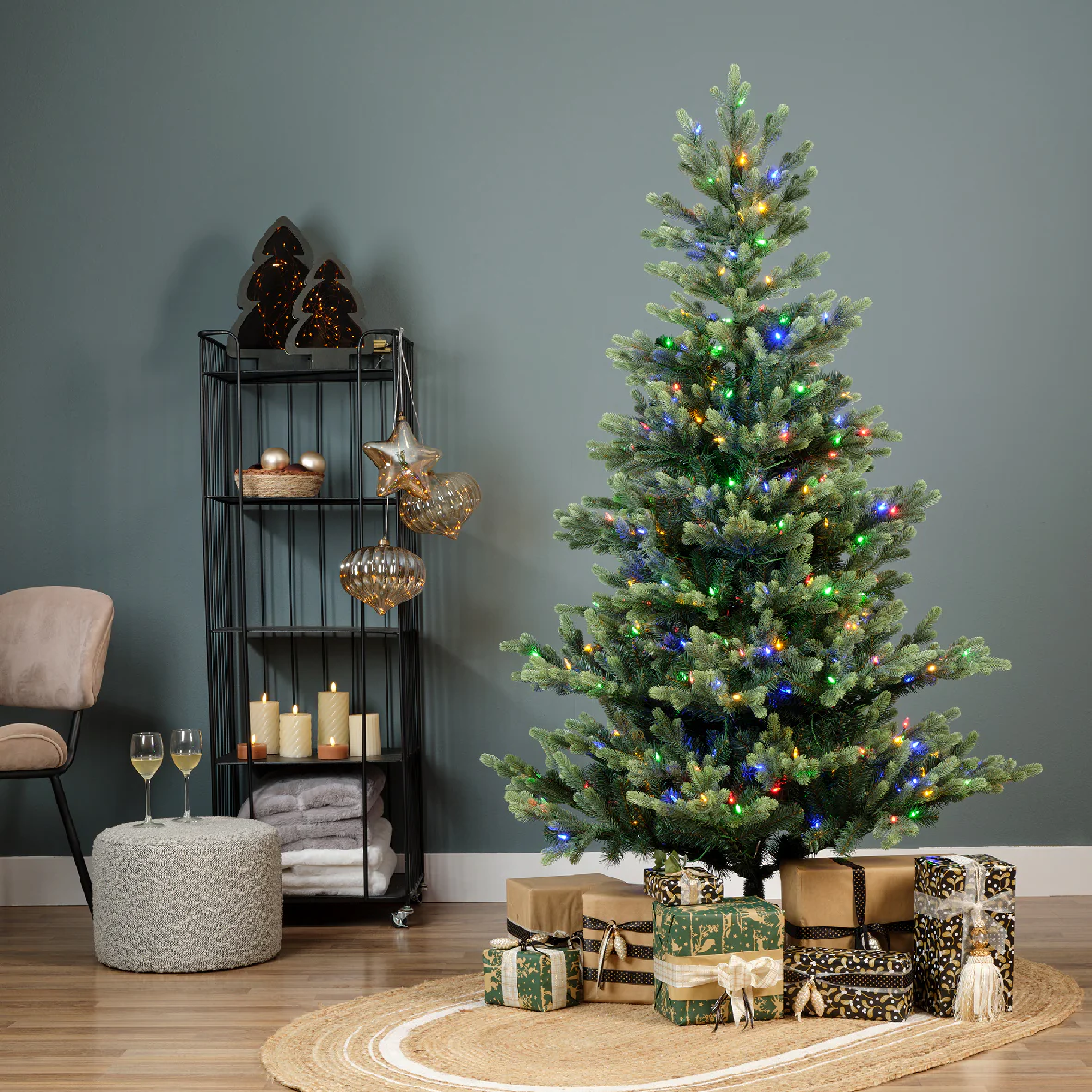 Everlands Geneva Fir Pre-Lit LED Artificial Tree with Warm White & Multi-Coloured Lights - Colour Switcher - Image 4