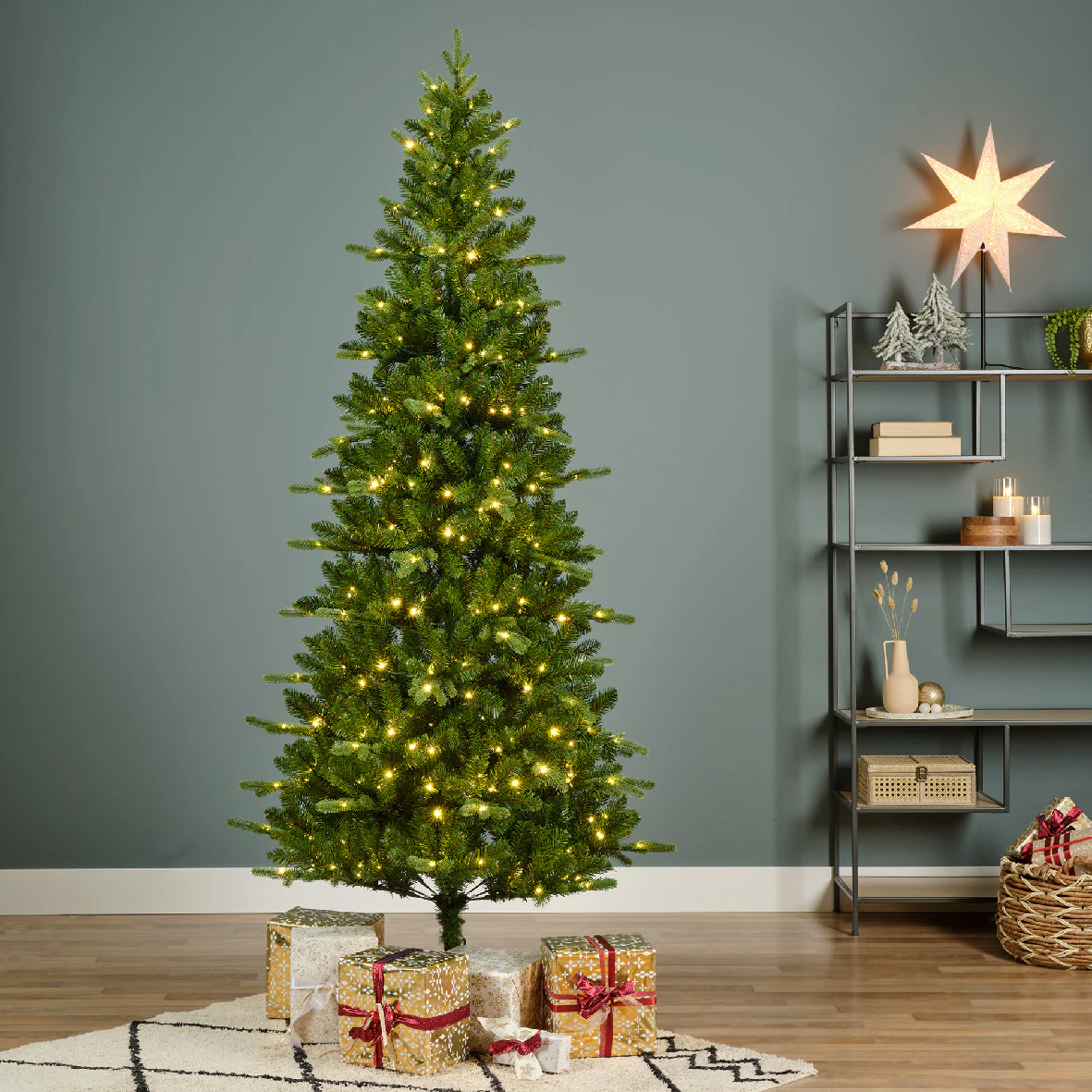 Everlands Killington Fir Slim Pre-Lit Artificial Christmas Tree - 210cm / 7ft