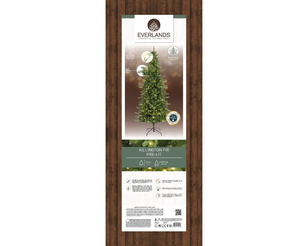 Everlands Killington Fir Slim Pre-Lit Artificial Christmas Tree - 210cm / 7ft - Image 5