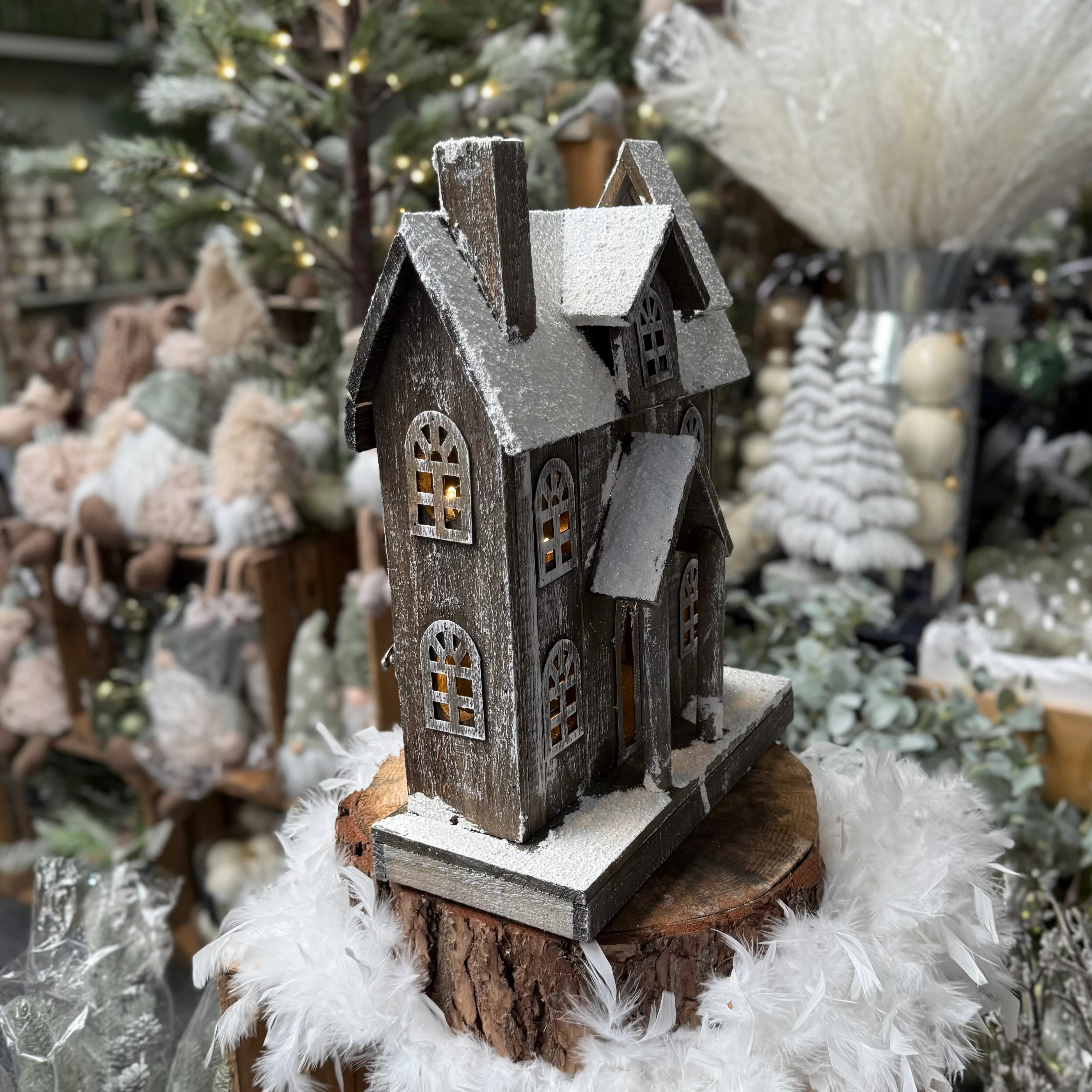 Frosted Wooden Light Up Cabin Ornament - Image 2