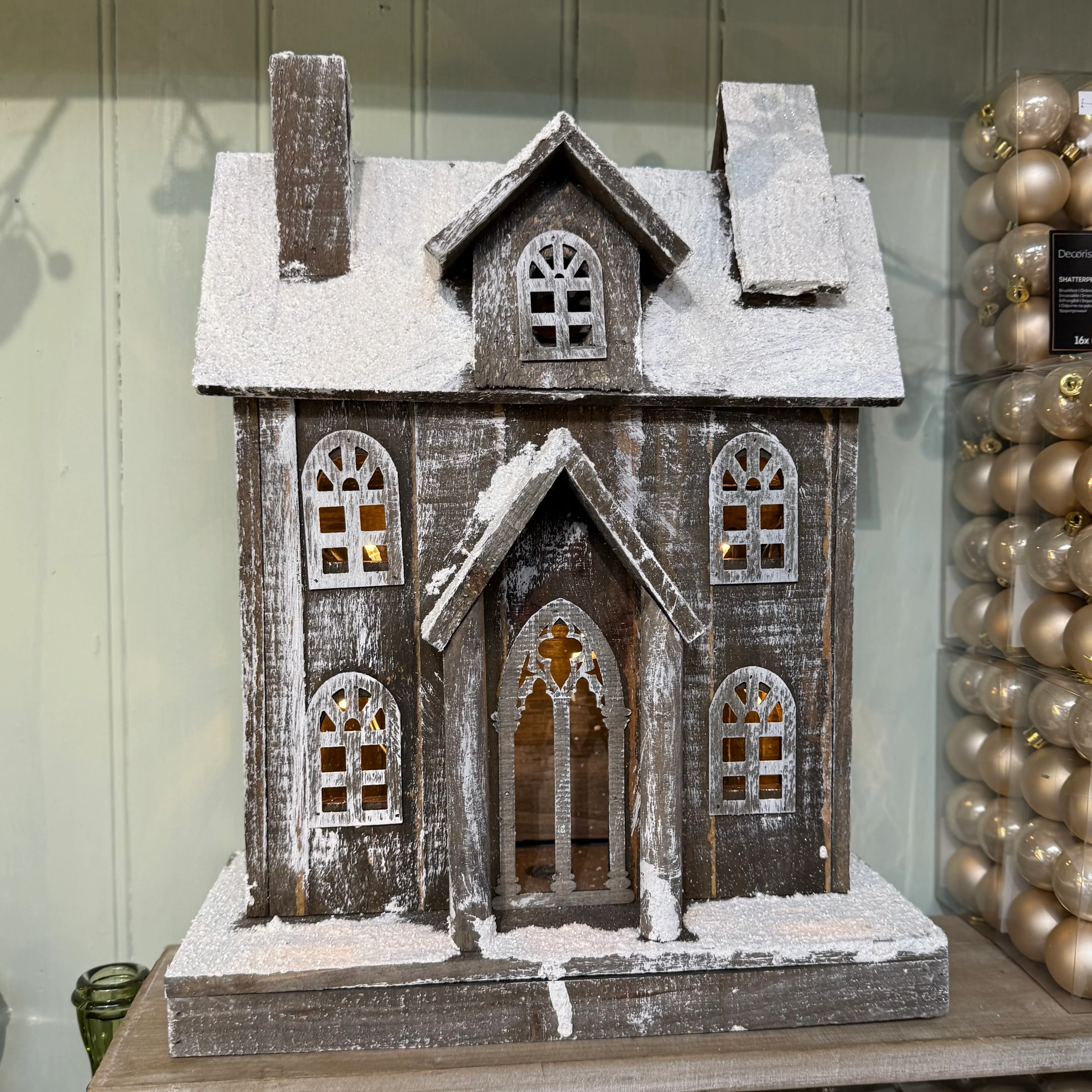 Frosted Wooden Light Up Cabin Ornament - Image 3