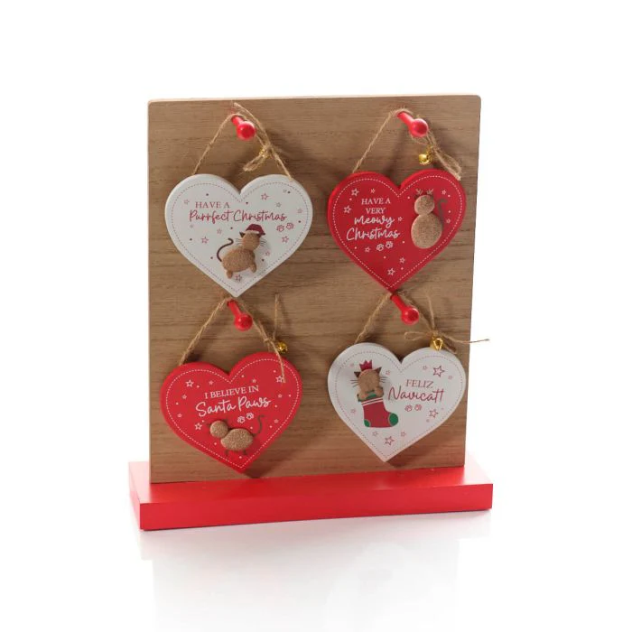 Furry & Festive Cat Heart Shaped Wood Hanger - Image 2