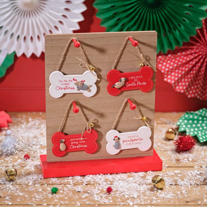 Furry & Festive Dog Bone Shaped Wooden Hanger