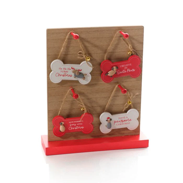 Furry & Festive Dog Bone Shaped Wooden Hanger - Image 2