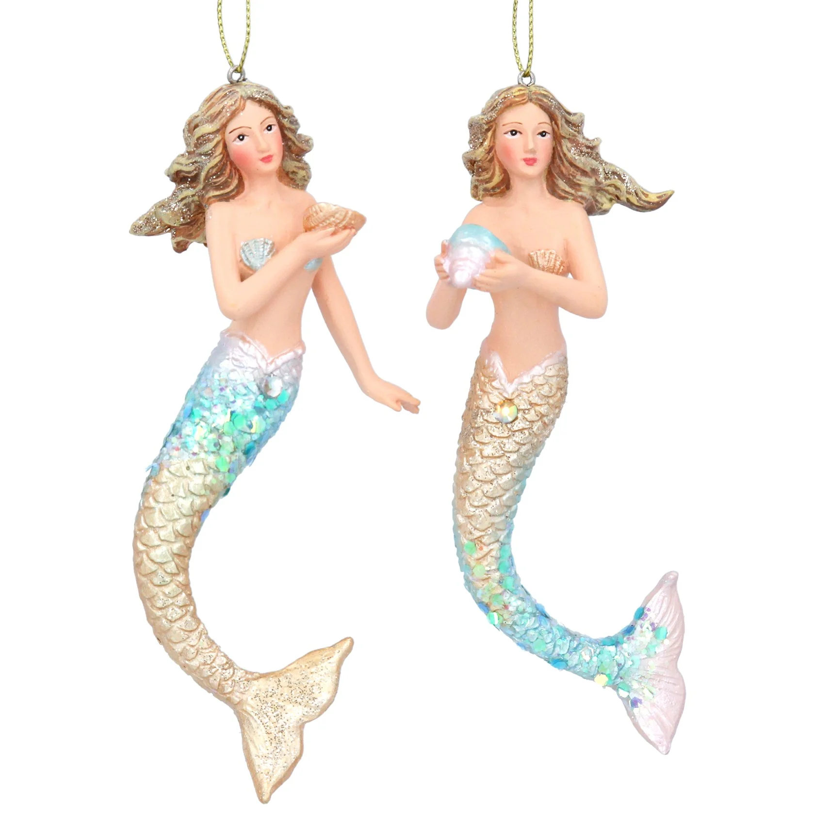 Gisela Graham - Blue and Gold Resin Mermaid Hanging Decoration