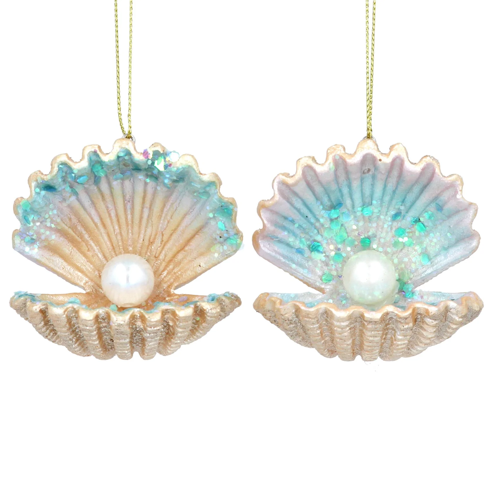 Gisela Graham - Blue and Gold Resin Shell with Pearl Hanging Decoration