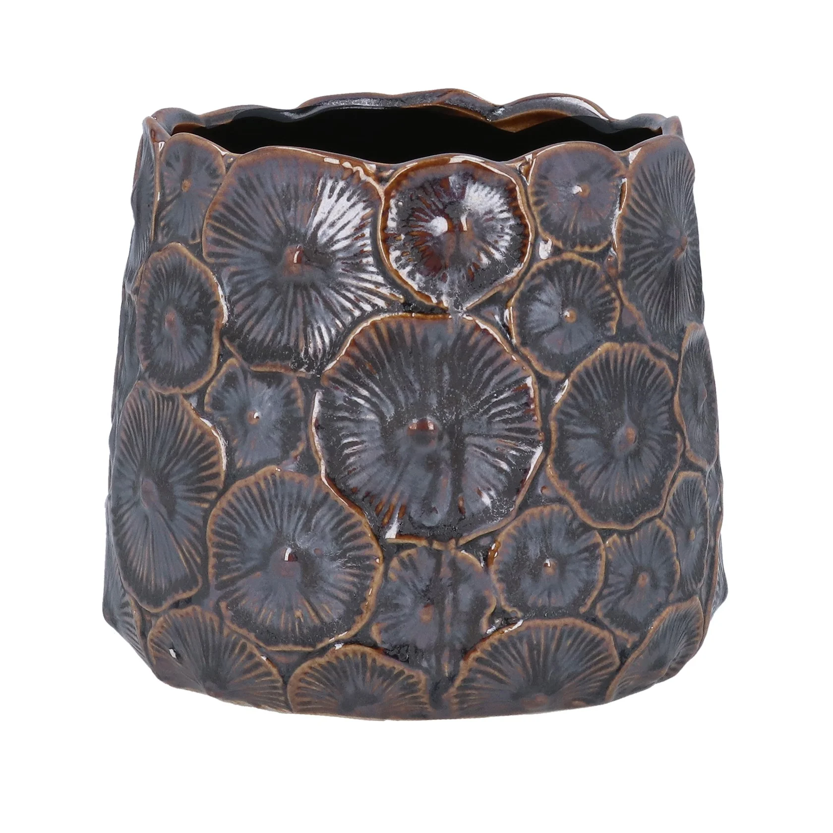 Gisela Graham Brown Metallic Mushroom Stoneware Pot Cover - 14cm