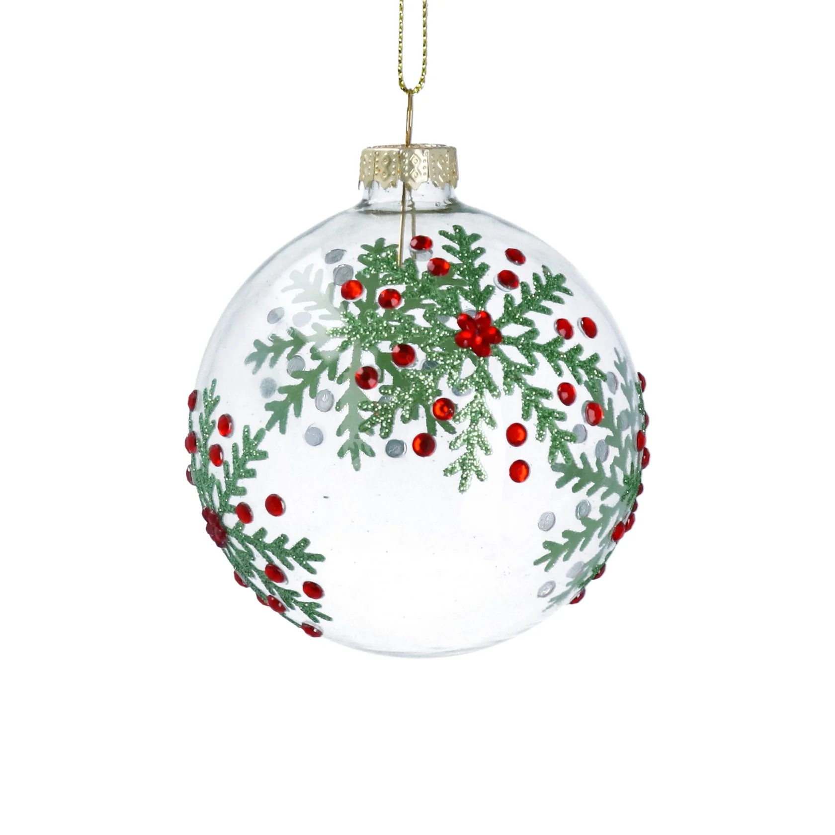 Gisela Graham - Clear Glass Ball with Sparkling Holly Snowflakes
