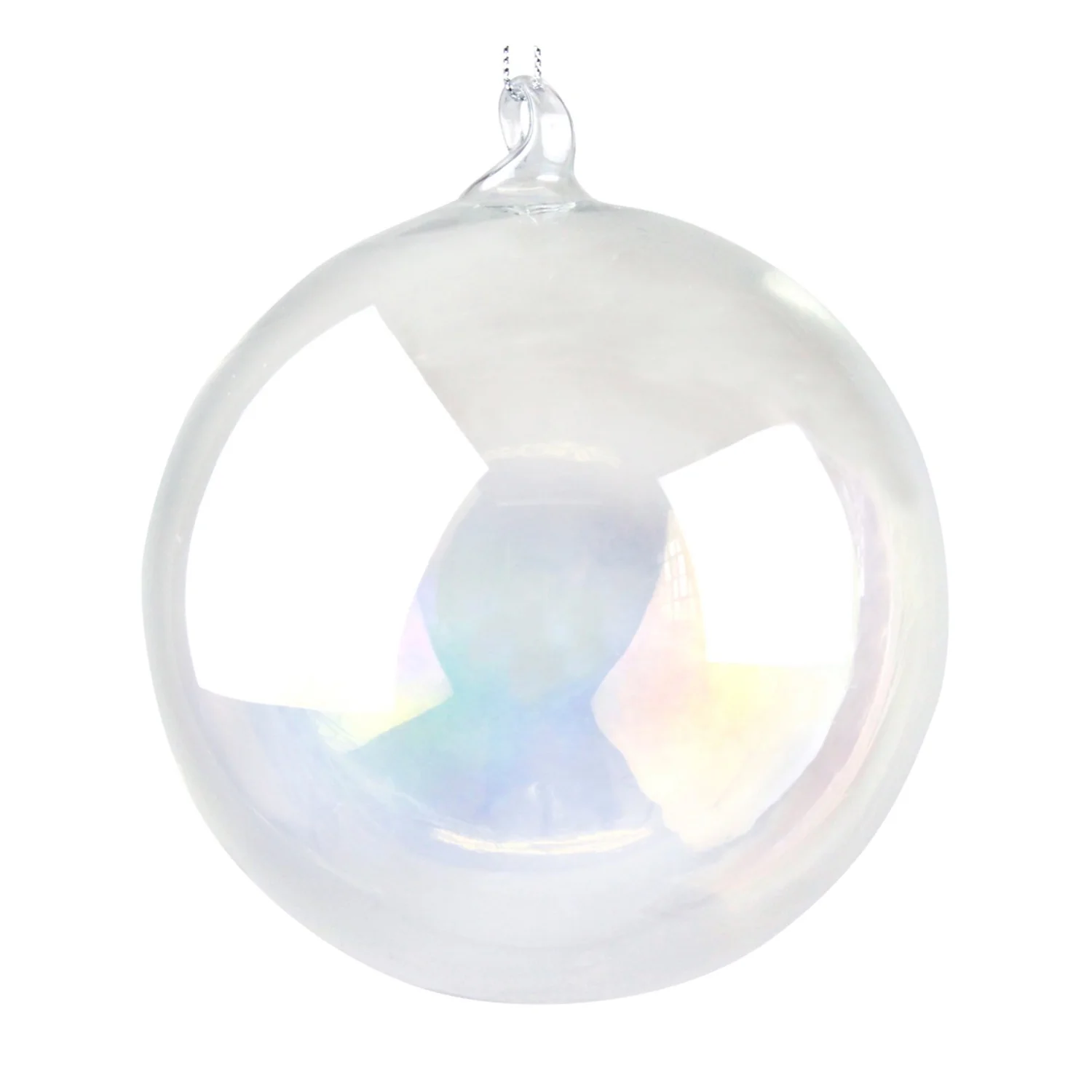Gisela Graham - Clear Glass Iridescent Soap Bubble Christmas Tree Decoration - Large 10cm