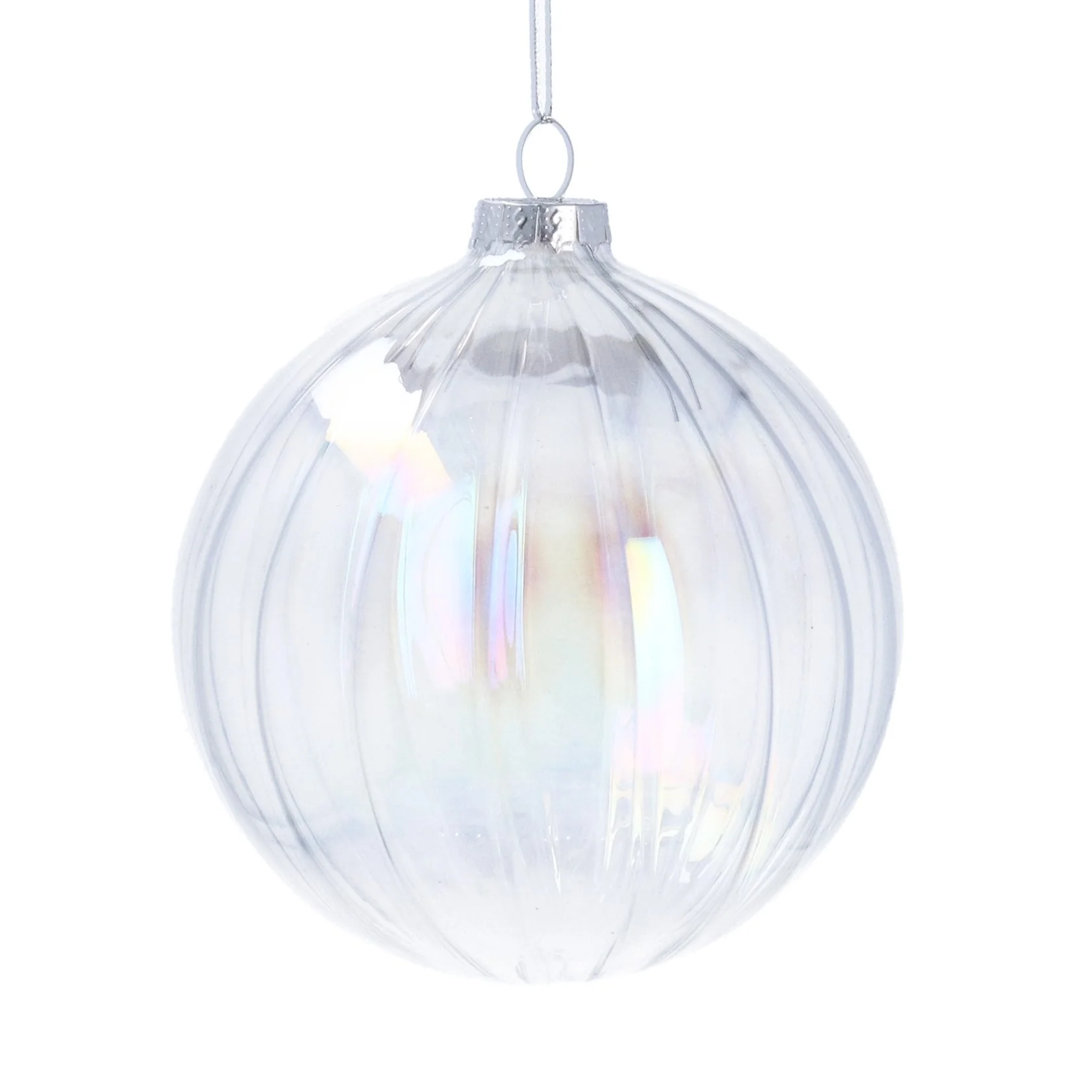 Gisela Graham - Clear Ribbed Soap Bubble Glass Bauble - Large 10cm