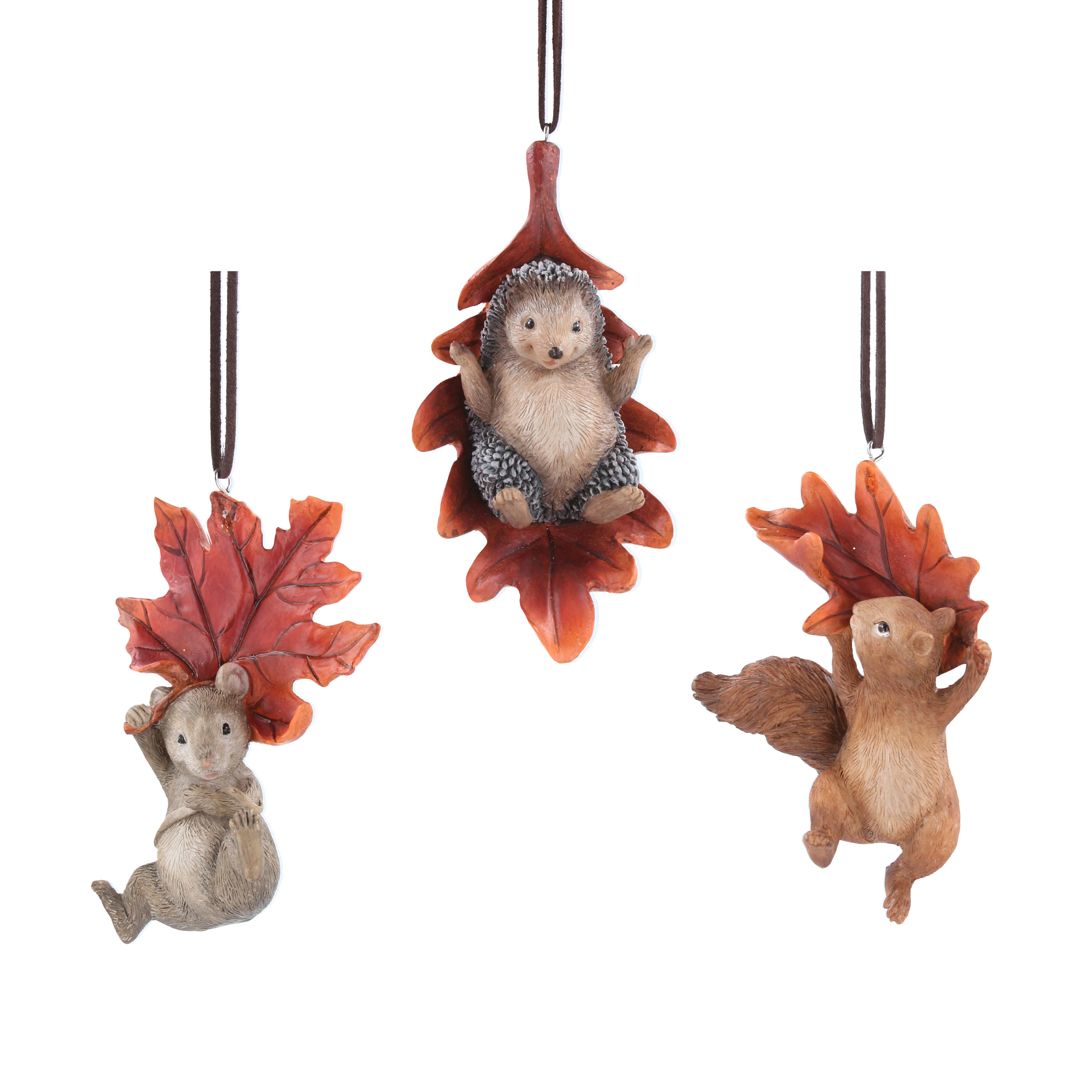 Gisela Graham - Cute Resin Animals with Leaf Christmas Tree Decoration / Bauble - Single