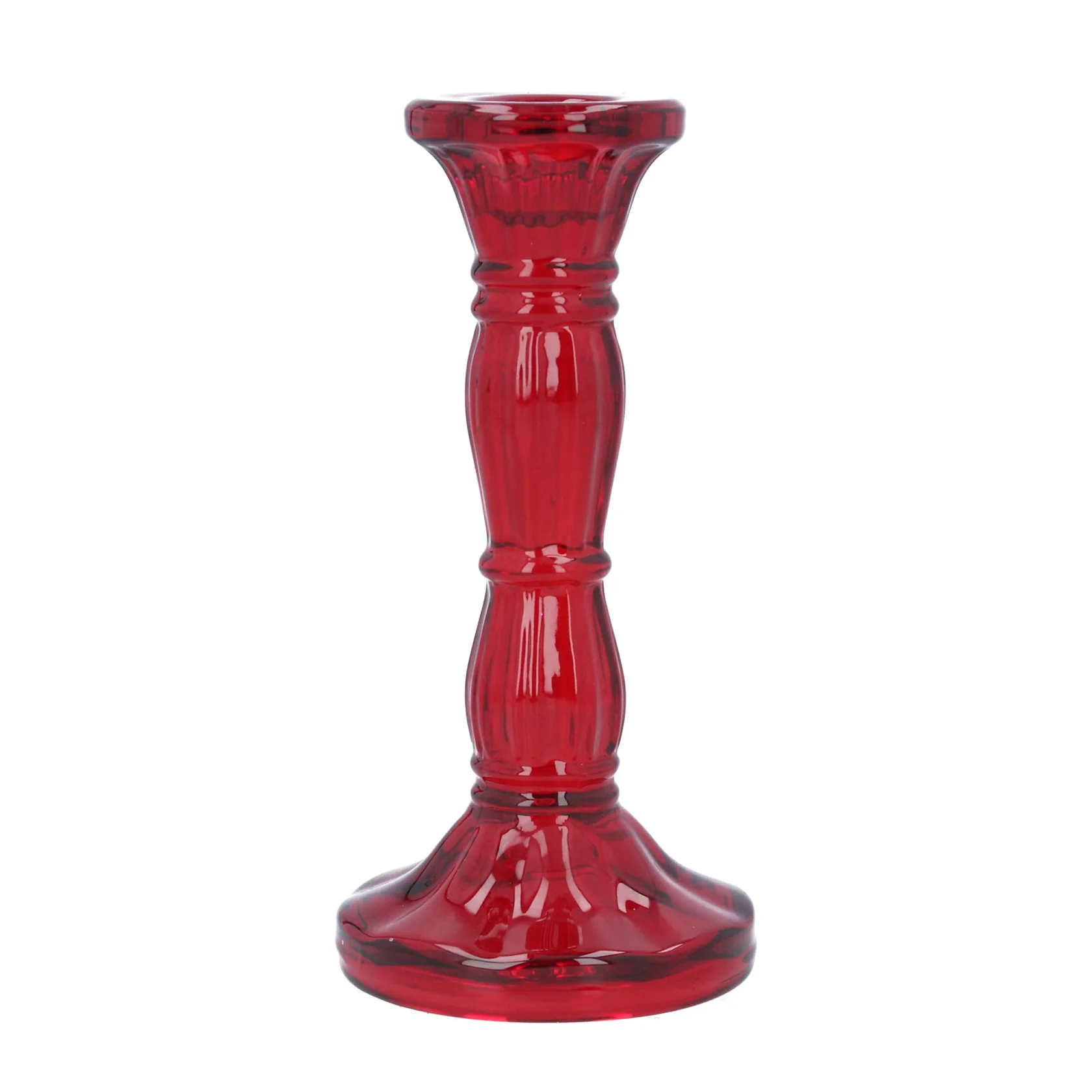 Gisela Graham - Glass Red Moulded Candlestick Holder Large