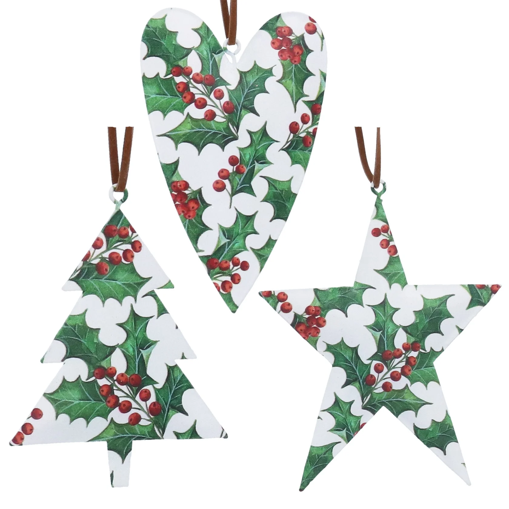 Gisela Graham Holly Design Tin Christmas Shaped Bauble
