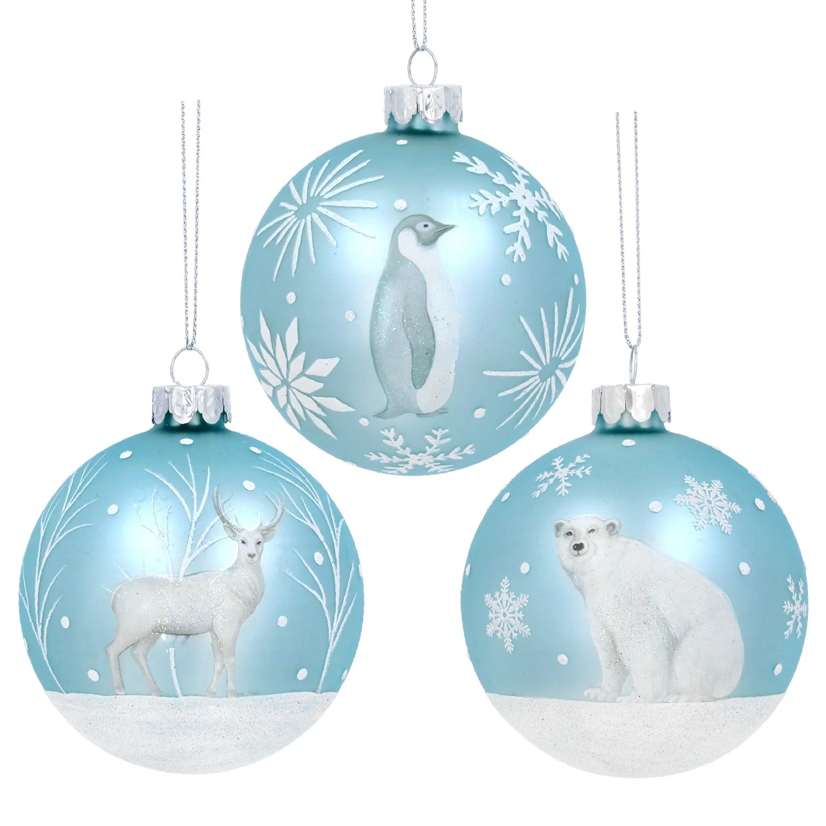 Gisela Graham - Matt Pale Blue Glass Bauble with Animal Detailing