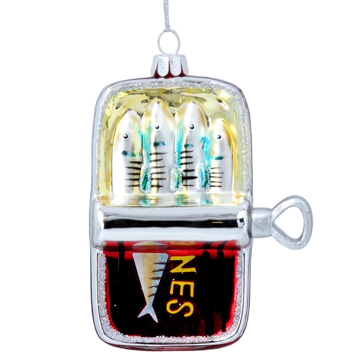 Gisela Graham - Painted Glass Tin of Sardines Christmas Tree Decoration / Bauble