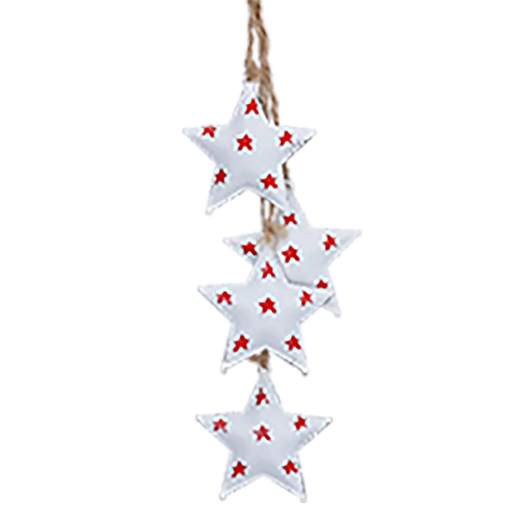 Gisela Graham Red & White Tin Star Bells Bunch Hanging Decoration