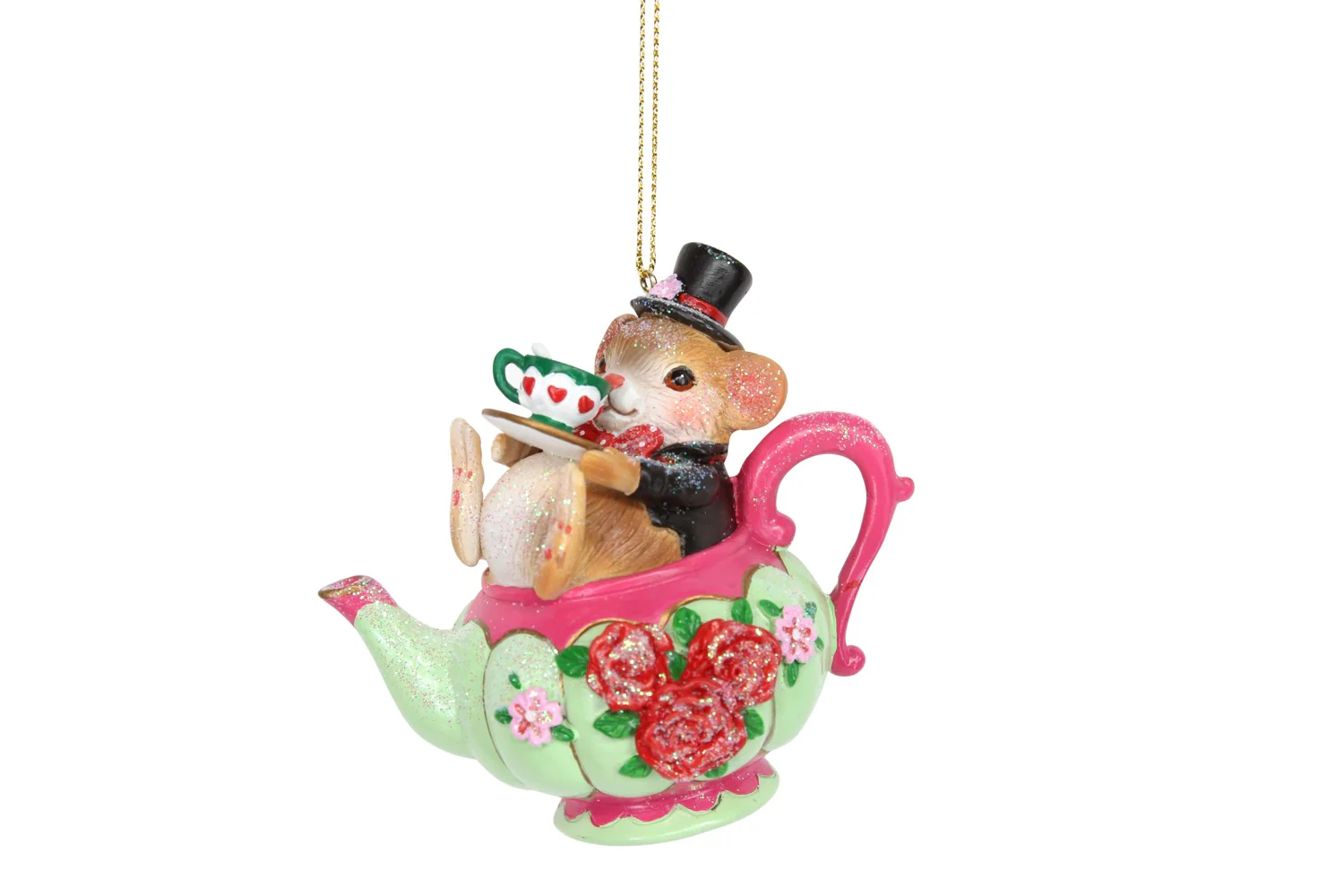 Gisela Graham - Resin Alice in Wonderland Dormouse in a Teapot Christmas Tree Decoration / Bauble