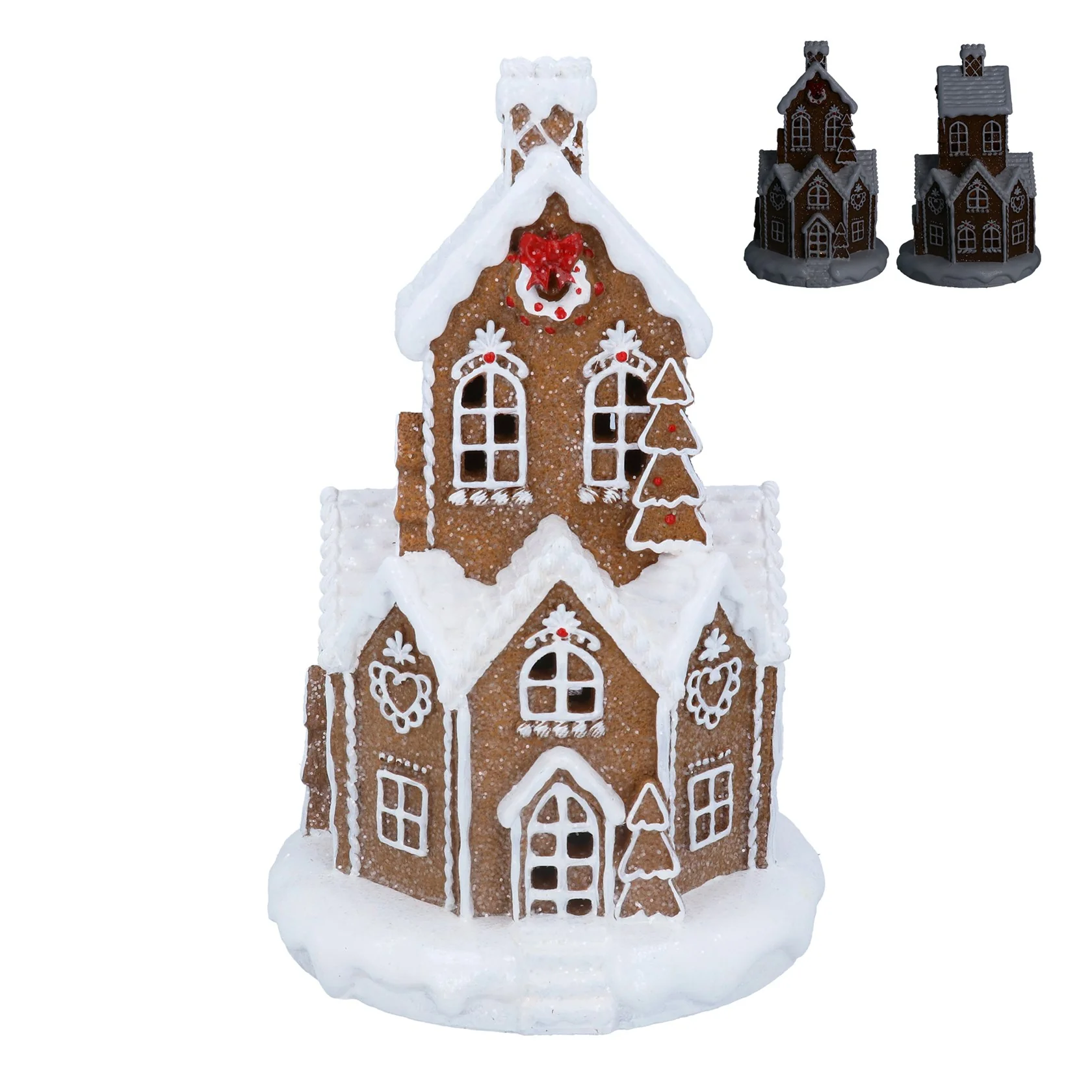 Gisela Graham - Resin White Iced LED Gingerbread Village - Large