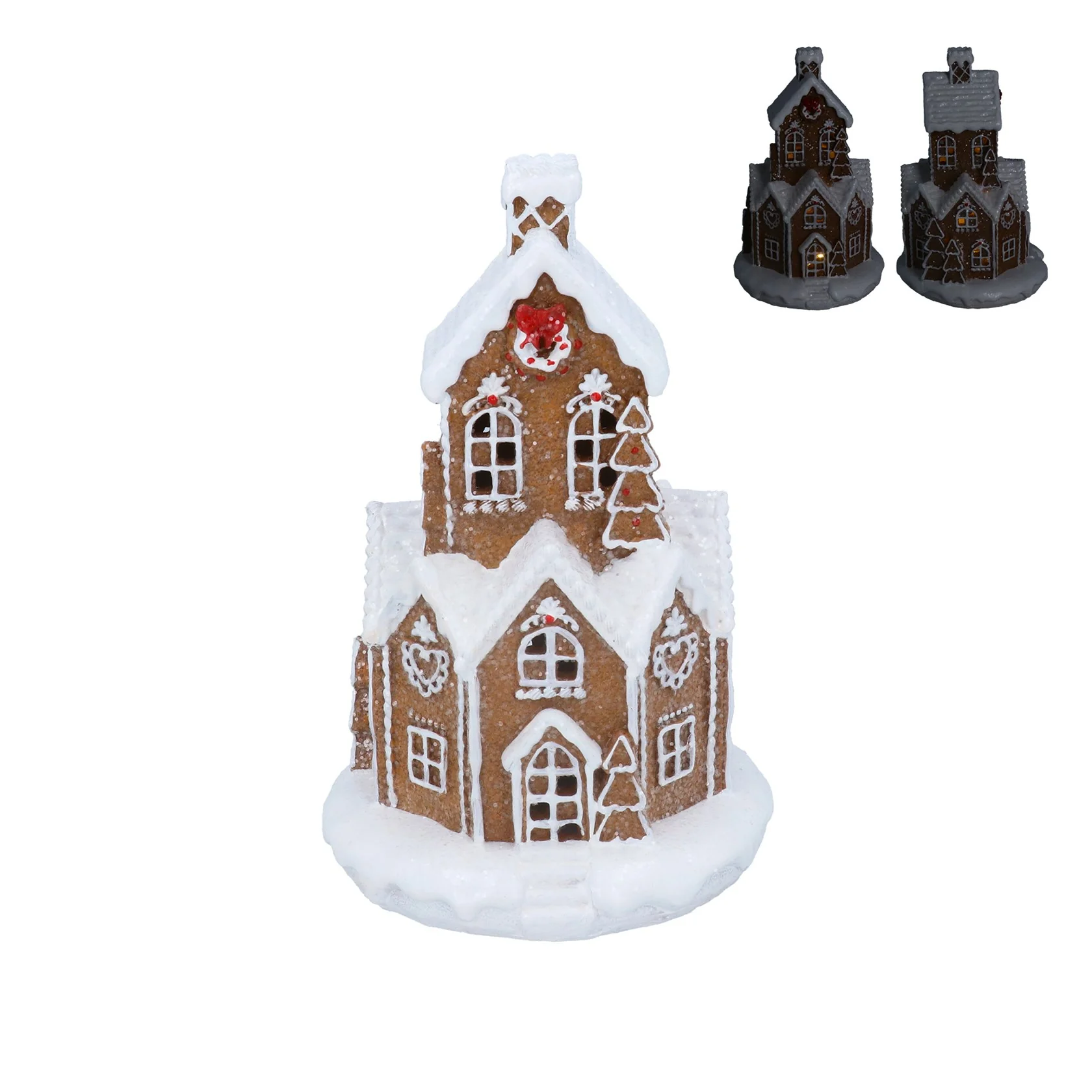 Gisela Graham - Resin White Iced LED Gingerbread Village - Medium