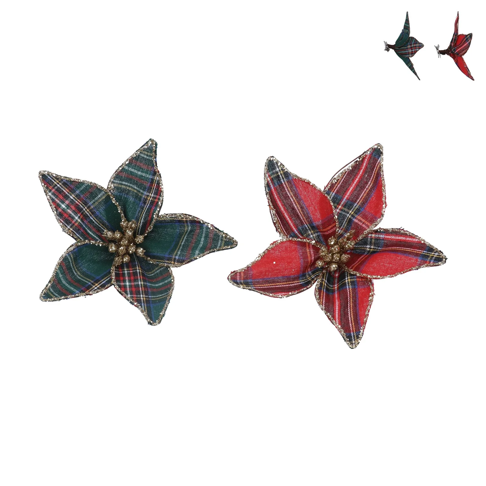 Gisela Graham - Tartan Fabric Poinsettia Clip