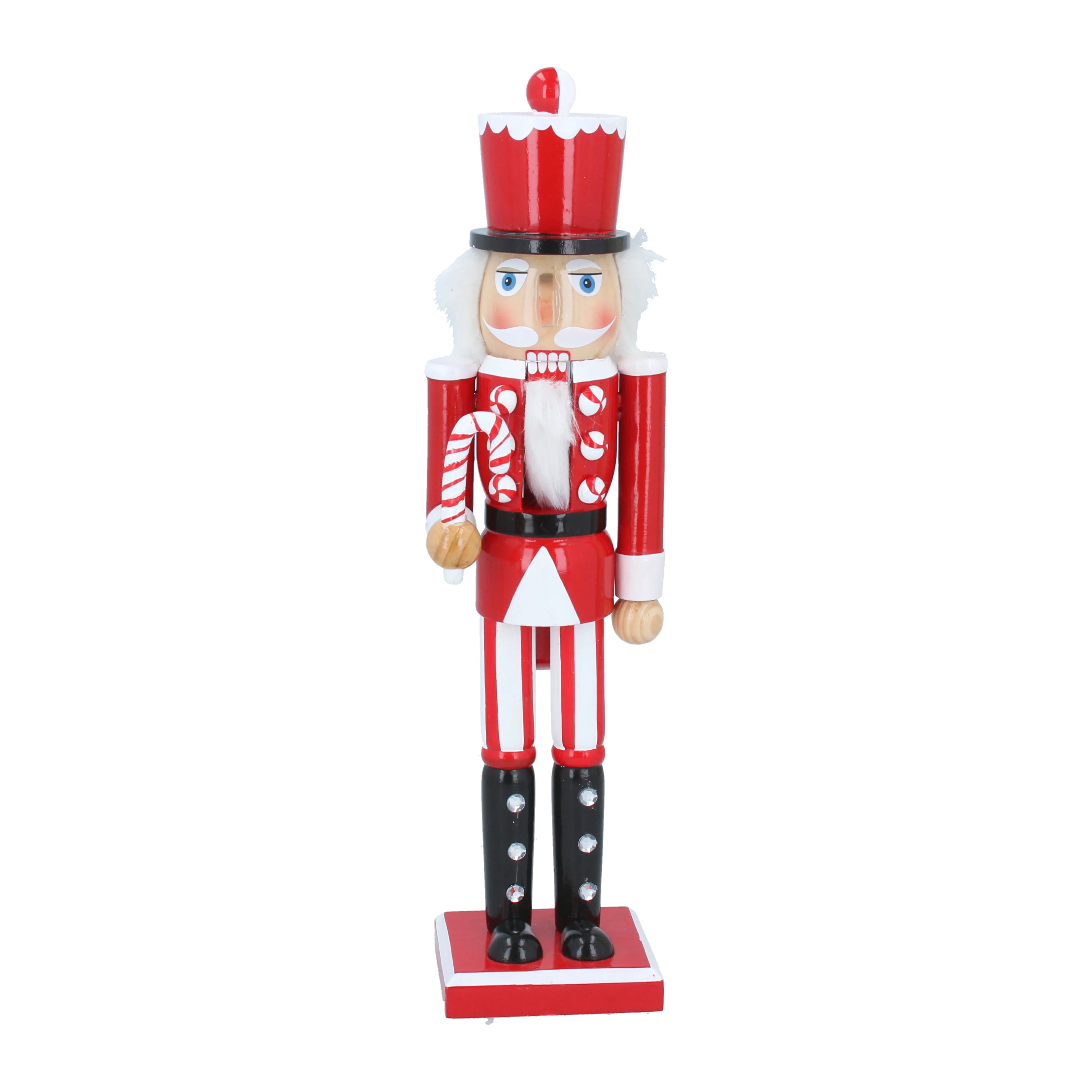 Gisela Graham - Traditional Red & White Wood Nutcracker with Candy Cane
