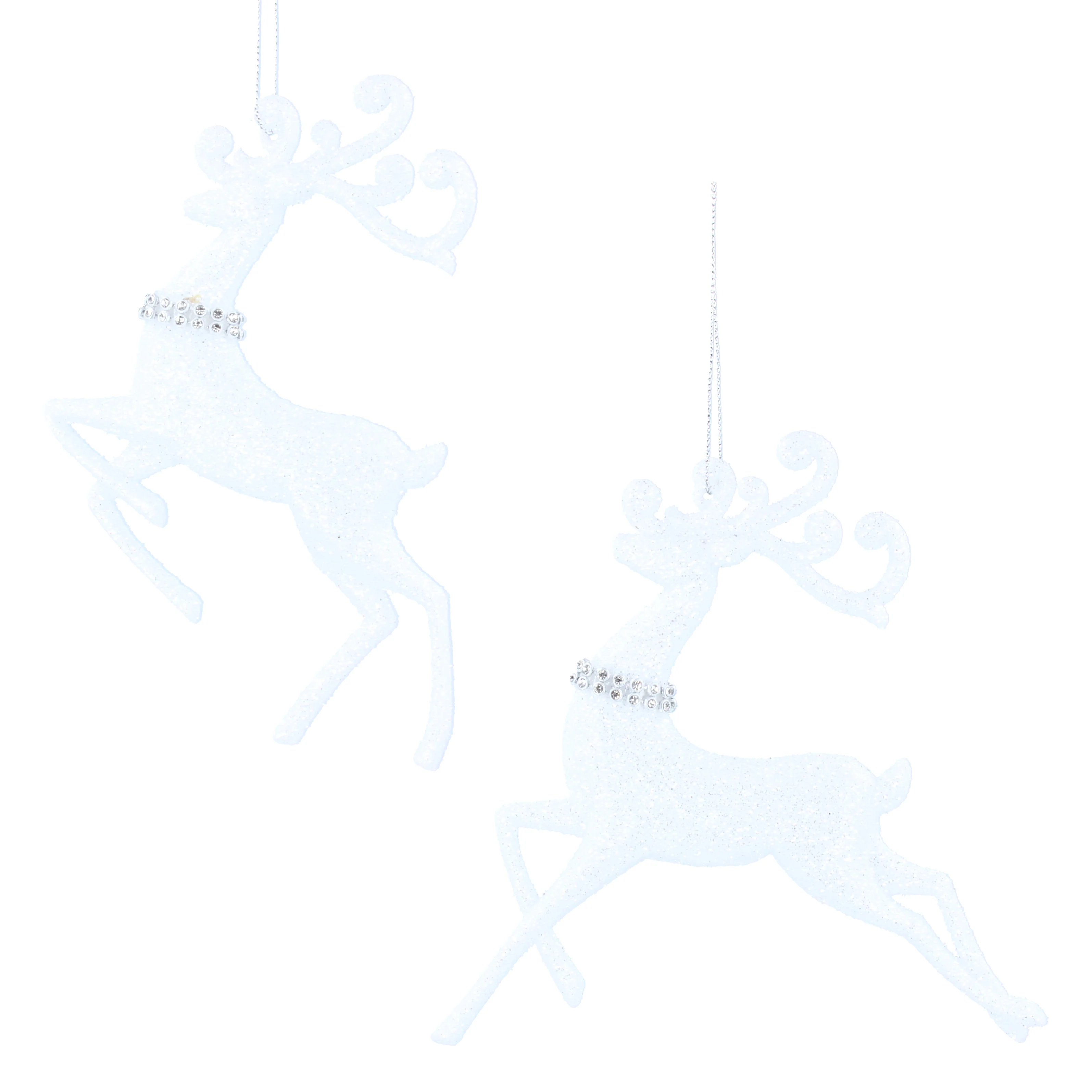 Gisela Graham - White Glitter/Diamante Acrylic Reindeer Tree Decoration