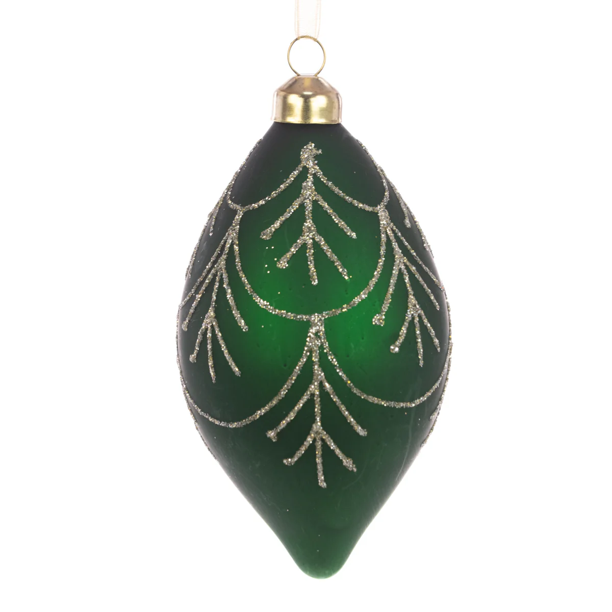 Glass Christmas Green & Gold Anika Finial Tree Bauble - 12cm