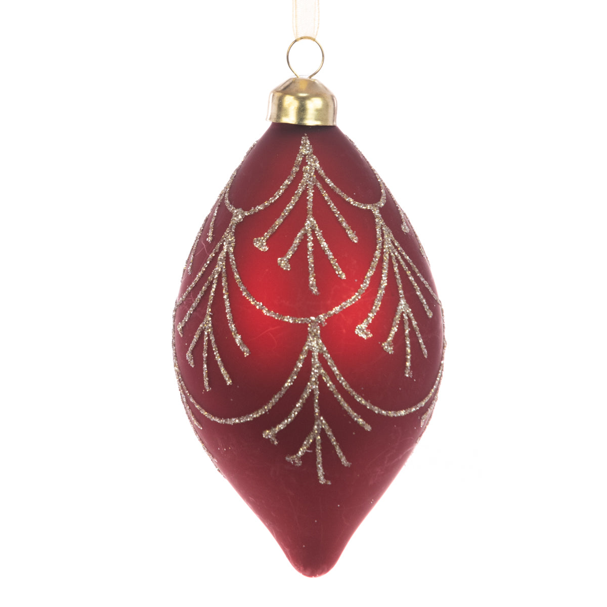 Glass Christmas Red & Gold Anika Finial Tree Bauble - 12cm