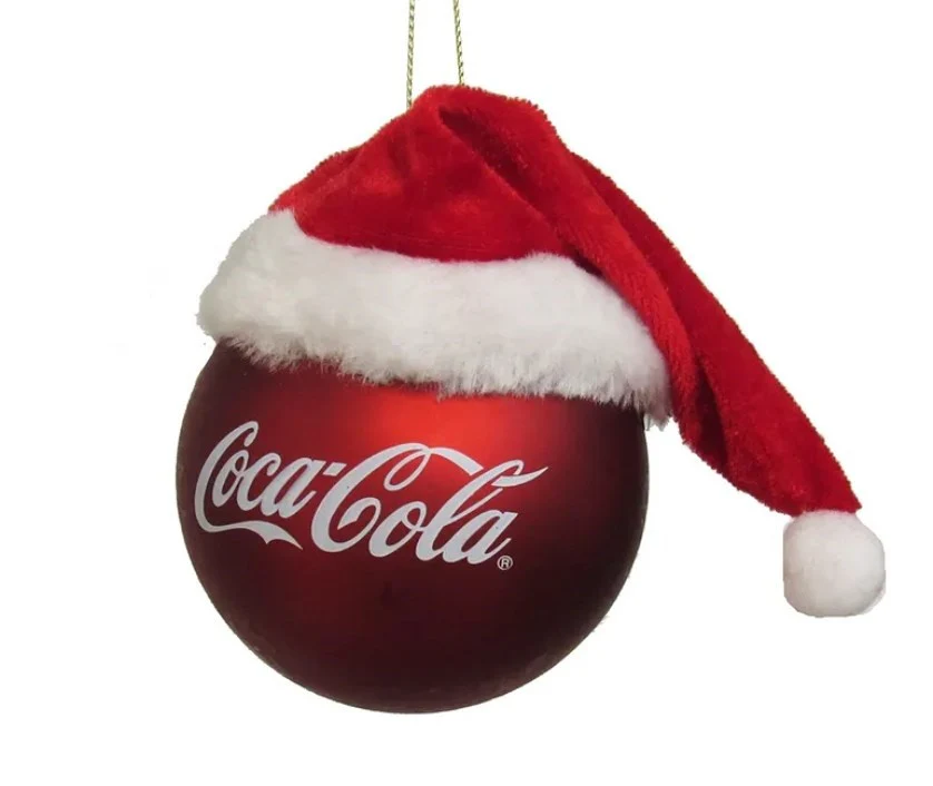Glass Coca Cola Round Bauble with Santa Hat Christmas Bauble - Image 2