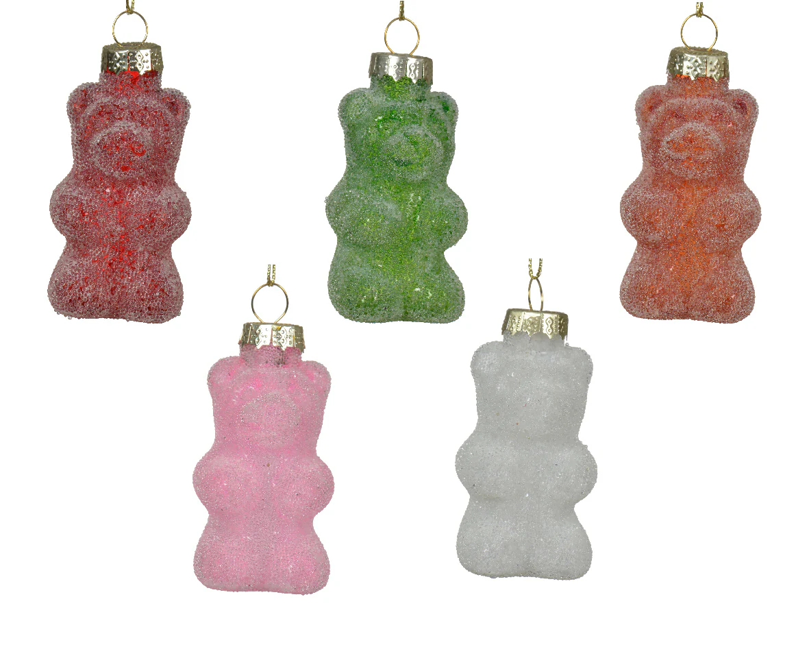 Glass Sparkly Gummy Bear Christmas Baubles - Set of 5