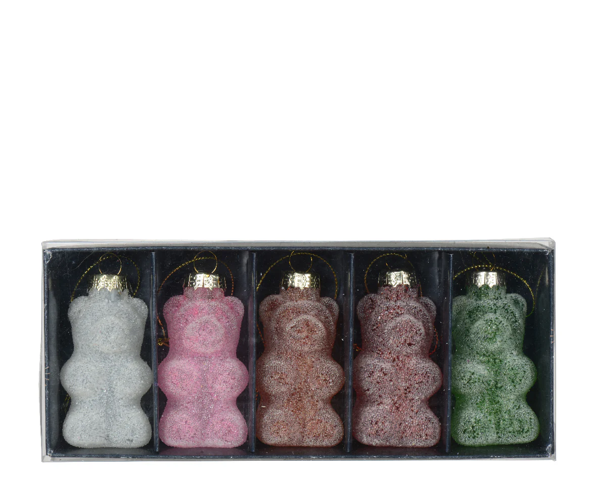 Glass Sparkly Gummy Bear Christmas Baubles - Set of 5 - Image 2