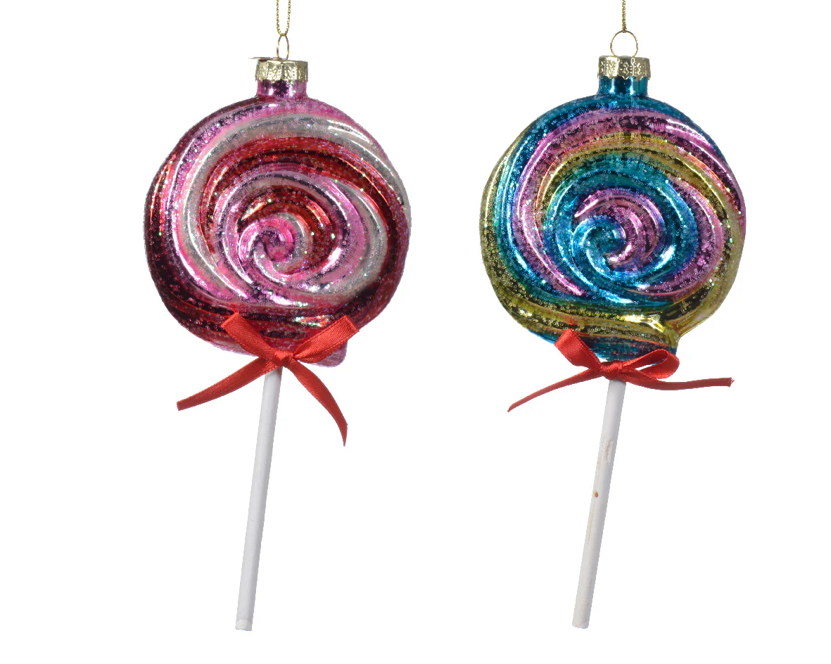Candy Glass Swirl Glitter Lolly Hanging Christmas Tree Bauble
