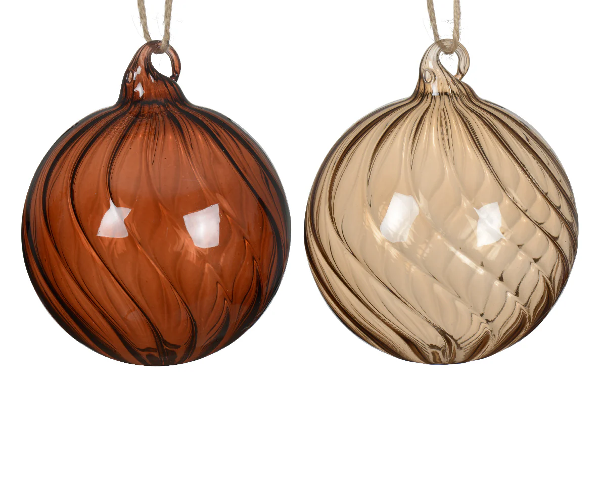 Brown Transparent Glass Swirl Bauble - 8cm