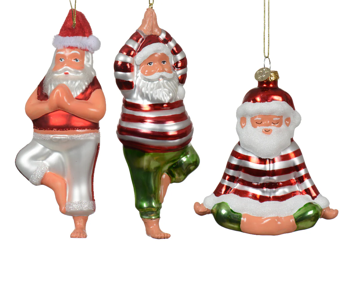 Glass Yoga Santa Hanging Tree Decoration -Single